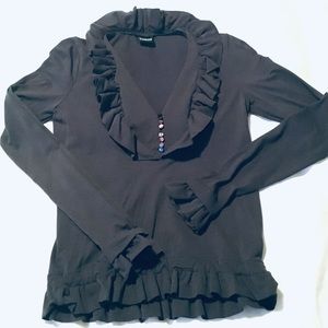 Wolford Ruffle Blouse with Removable Rose Pin